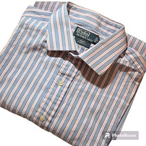 Polo Ralph Lauren blue white pink  stripe long sleeve Regent Classic 17.5 34/35